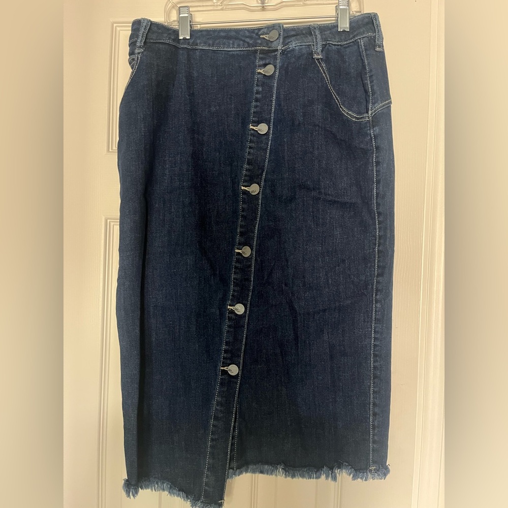 Classic Blue Denim Midi Skirt